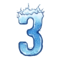 number 3 2D uppercase effect splash on water