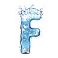 letter initial F splash water in blue with fishes ultra realistic PNG transparent