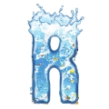 letter initial R splash water in blue with fishes ultra realistic PNG transparent