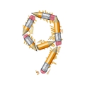 letter number 9 leader pencil ultra realistic PNG transparent