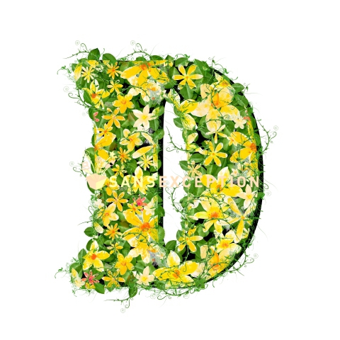 letter initial D spring colorful blooming with vivid green leaves ...